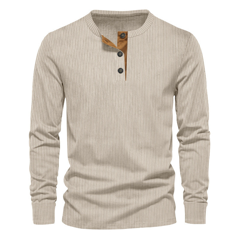 Herren nan geripptes Thermo-Henley aus Baumwollmix mit Dreiknopf-Leiste und elastischen Bündchen R&B