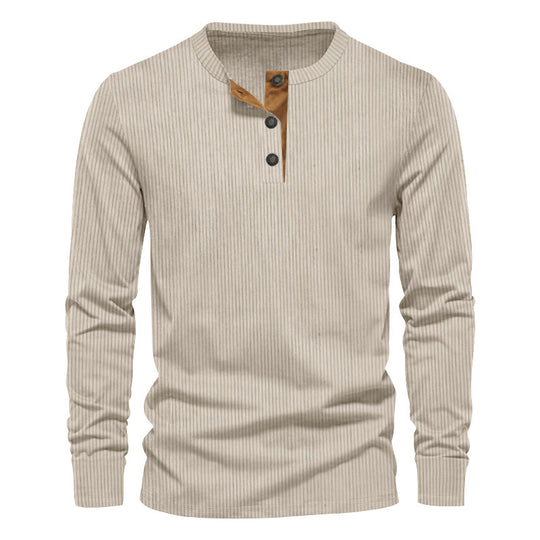 Herren nan geripptes Thermo-Henley aus Baumwollmix mit Dreiknopf-Leiste und elastischen Bündchen R&B