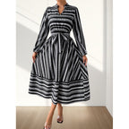 Damen Maxikleid mit modernem geometrischem Muster und schönem Taillengürtel R&B