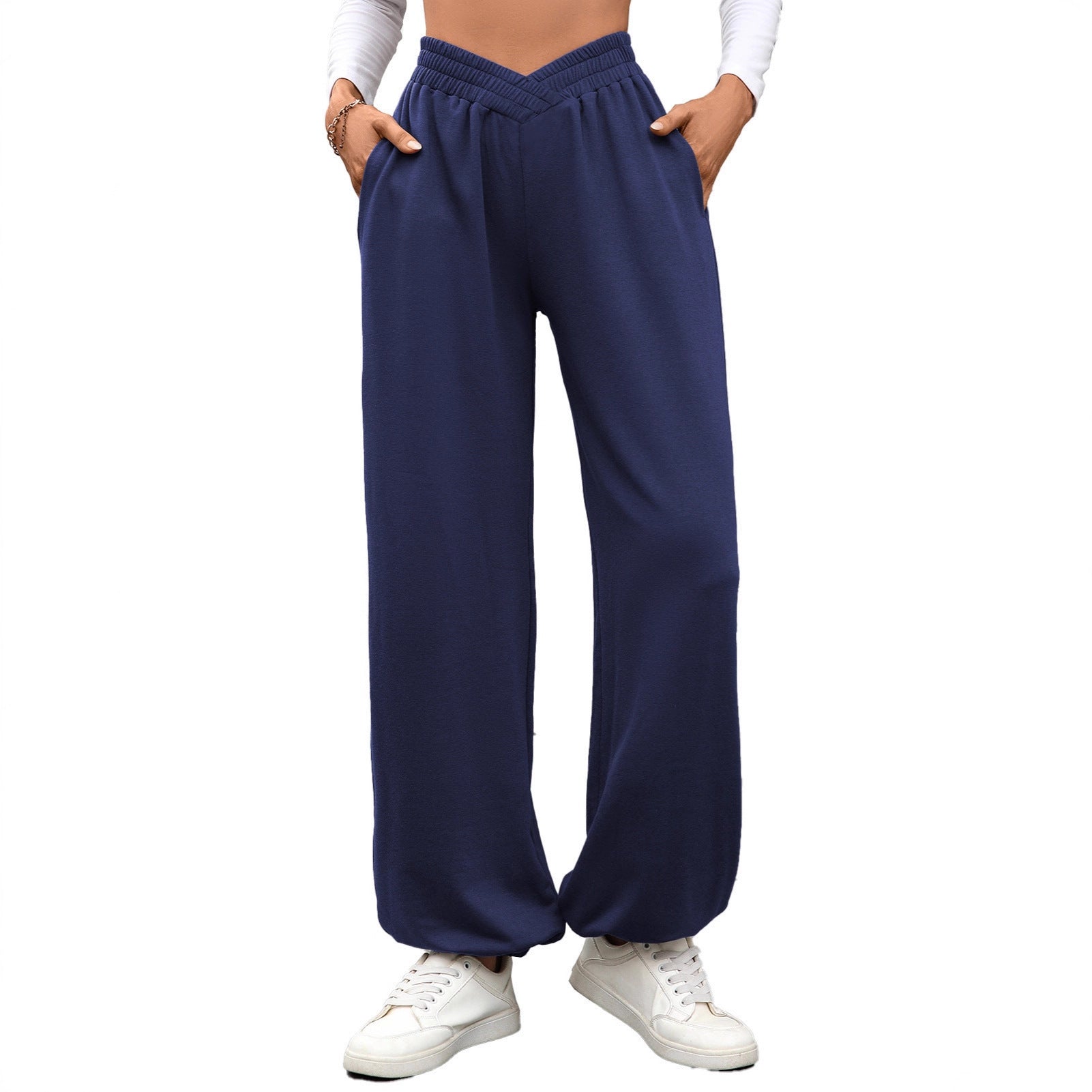Damen bequeme Palazzo-Hose mit elastischem Bund und Seitentaschen R&B