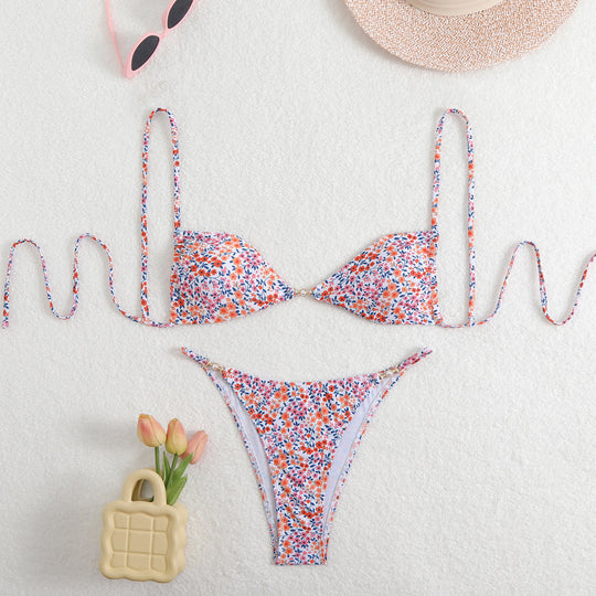 Damen Triangel-Bikini mit verstellbaren Trägern und elegantem Blumendruck R&B