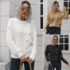 Damen Strickpullover mit dekorativen Knopf-Details und lässigem Schnitt R&B