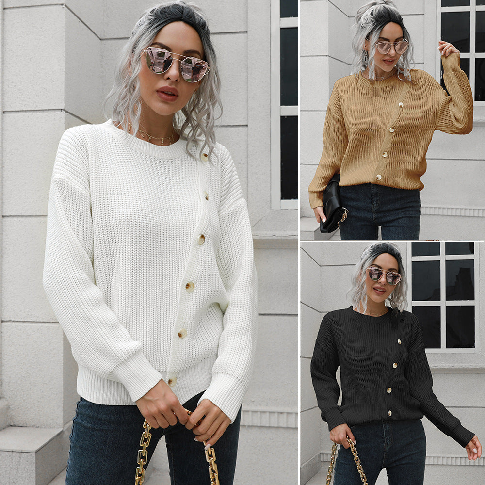 Damen Strickpullover mit dekorativen Knopf-Details und lässigem Schnitt R&B