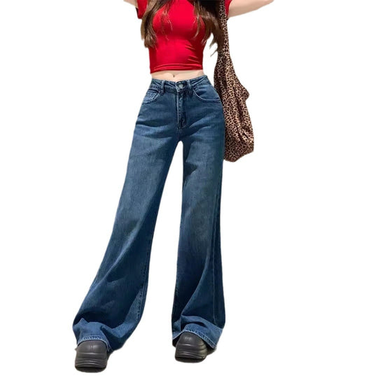Damen Weit geschnittene High-Waist Jeans mit ausgefallenem Saum R&B