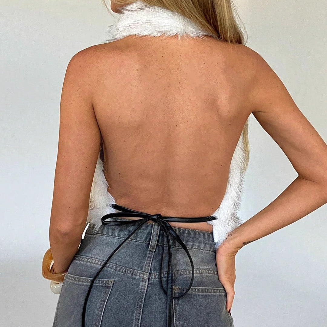 Damen Kurze Weste aus Kunstfell mit Taillengürtel R&B