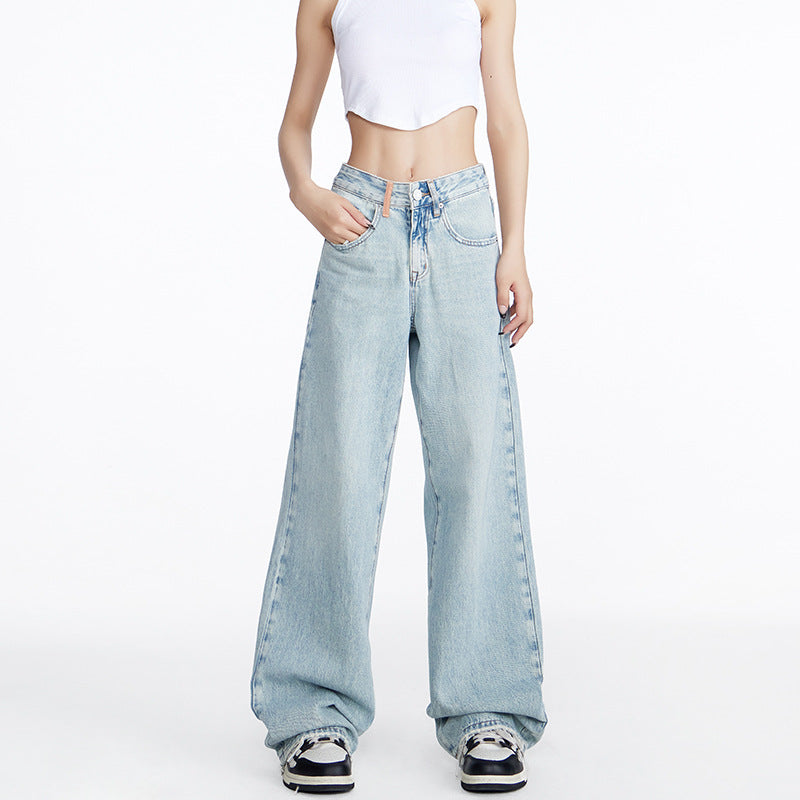 Damen weite Jeans im lässigen Stil mit hohem Bund und komfortablem Schnitt R&B