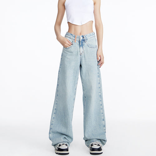 Damen weite Jeans im lässigen Stil mit hohem Bund und komfortablem Schnitt R&B