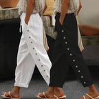 Damen Modische Palazzo-Hose mit Knopfdetails und elastischem Bund R&B