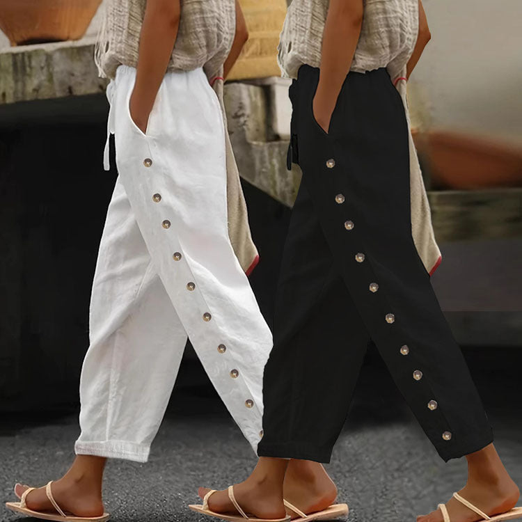 Damen Modische Palazzo-Hose mit Knopfdetails und elastischem Bund R&B