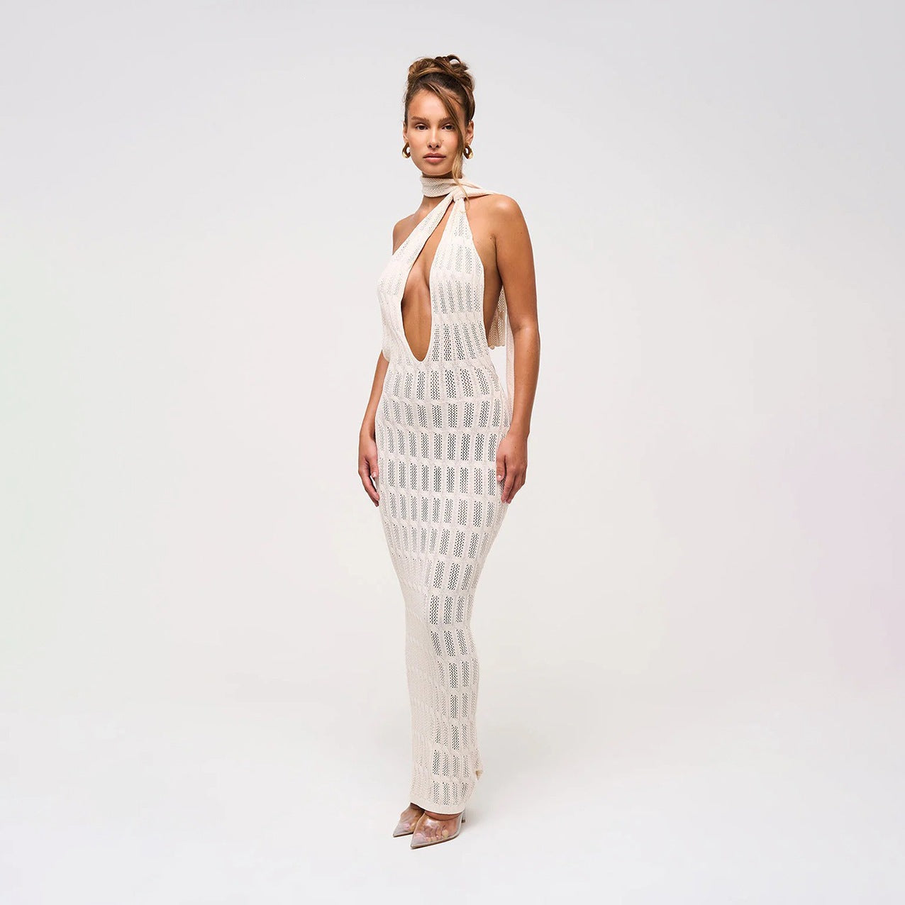 Damen trendiges Netzkleid mit Bindegürtel R&B
