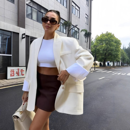 Damen Elegante Oversized-Blazerjacke mit praktischen Taschen R&B