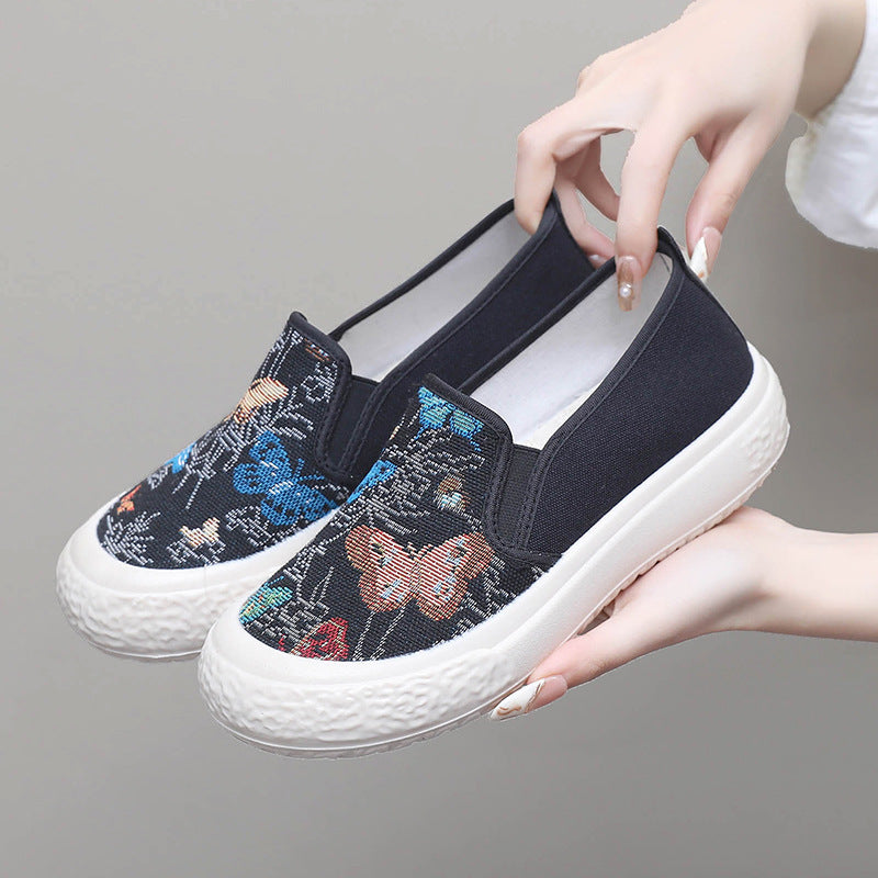 Damen Slip-On Schuhe mit buntem Schmetterlingsmuster und rutschfester Sohle R&B