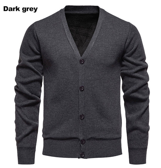 Herren kuschelige Strickjacke mit V-Ausschnitt und Knopfleiste R&B