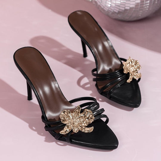 Damen geschlossene Pantolette mit funkelnder Blumenapplikation R&B