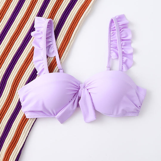 Damen Triangel-Bikinioberteil mit verspieltem Rüschendesign und knotenförmigem Ausschnitt R&B