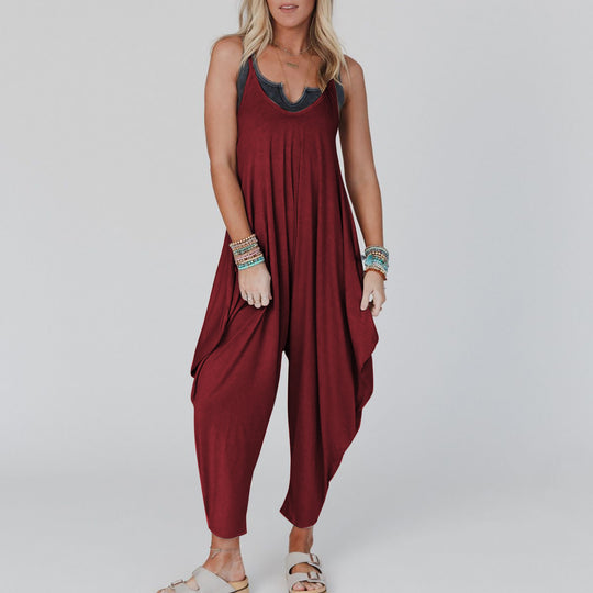 Damen bequemer Jumpsuit mit lässigem Schnitt und tiefem V-Ausschnitt R&B