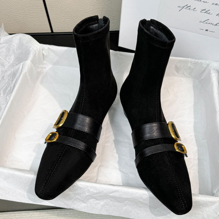 Damen Ankle Boots mit modischen Schnallen und spitz zulaufendem Design