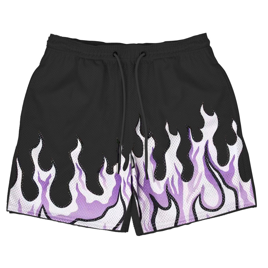 Damen Sportliche Mesh-Shorts mit trendigem Flammenmuster R&B