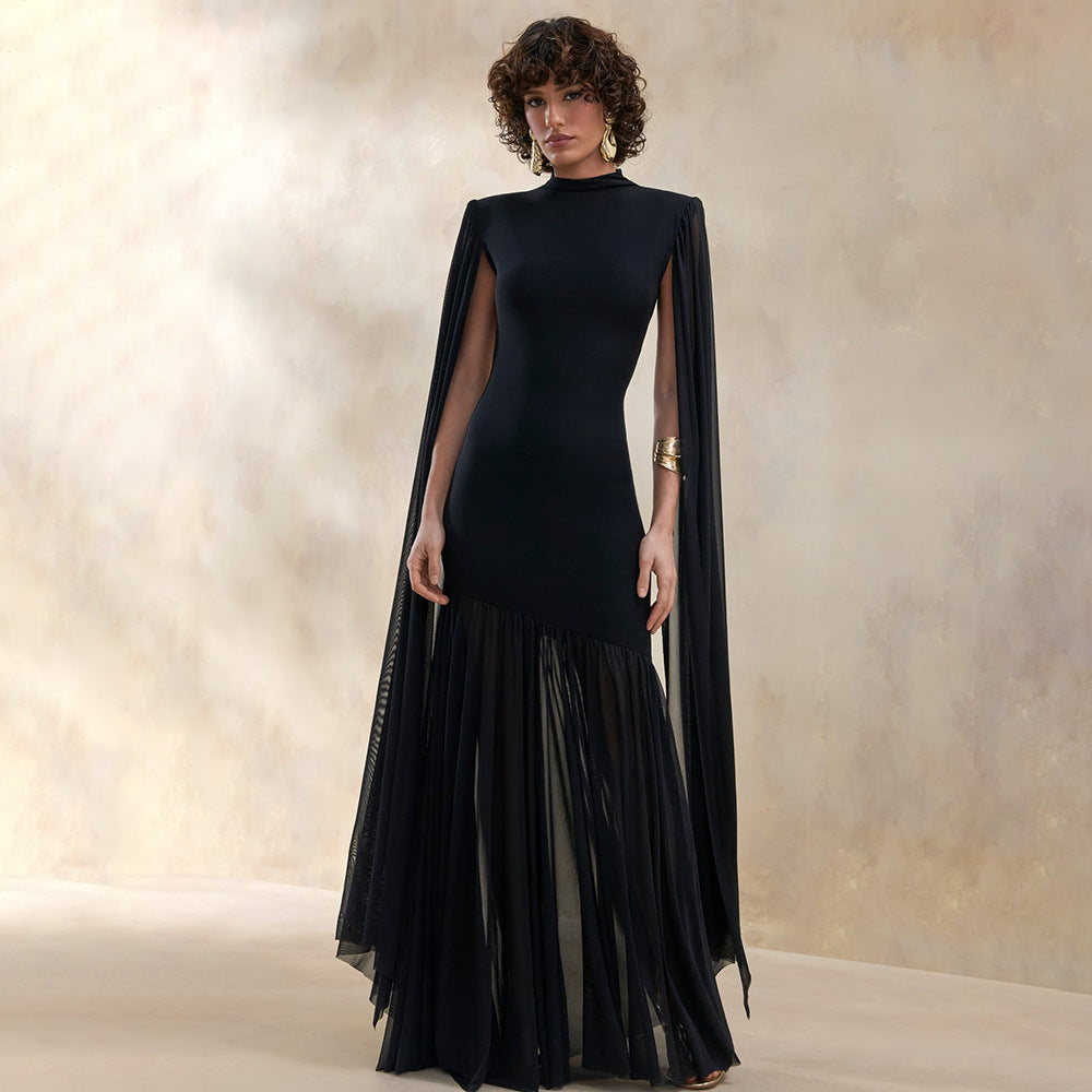 Damen Elegantes Maxikleid mit fließendem Stoff und ausgefallenen Ärmeln R&B