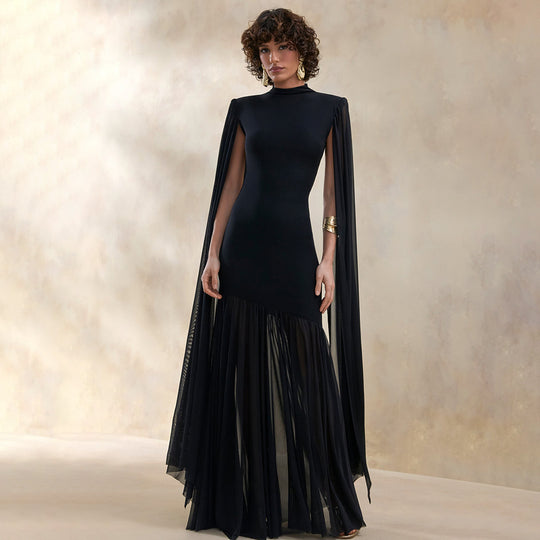 Damen Elegantes Maxikleid mit fließendem Stoff und ausgefallenen Ärmeln R&B