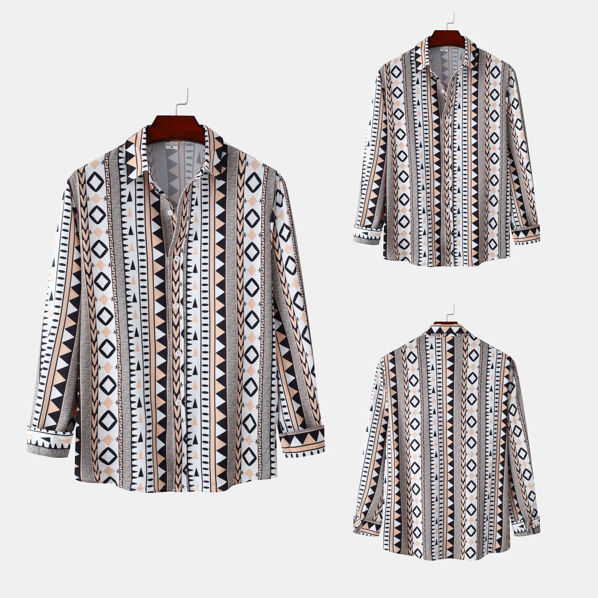 Herren Langarmhemd mit trendigem Geometrie-Design