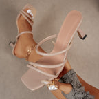 Damen nan minimalistische Sandalette mit drei schmalen Riemen, quadratischer Zehenform und femininem Trichterabsatz R&B