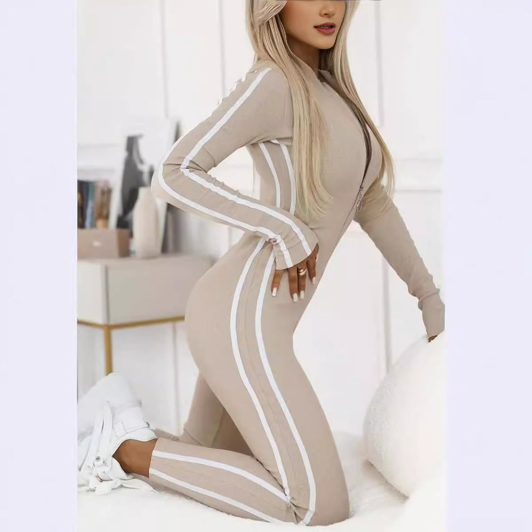 Damen Sportlicher Body mit langen Ärmeln und Streifen R&B