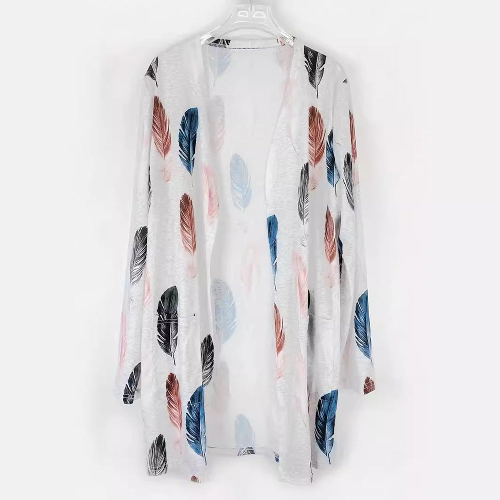 Damen Langer Cardigan mit floralem Muster und praktischen Taschen R&B