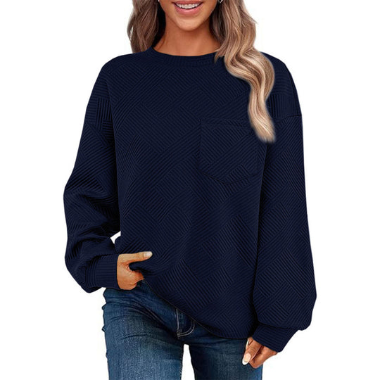 Damen lässiger Pullover mit strukturiertem Muster und praktischer Brusttasche R&B