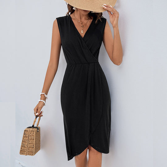 Damen Wickelkleid mit elegantem tiefem V-Ausschnitt und asymmetrischem Schnitt R&B