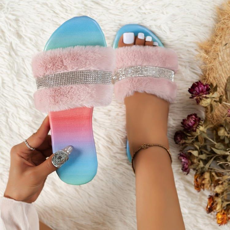 Damen Flausche Slipper mit glitzernden Akzenten R&B