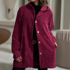 Damen lässige und gemütliche Cordjacke mit Kapuze R&B