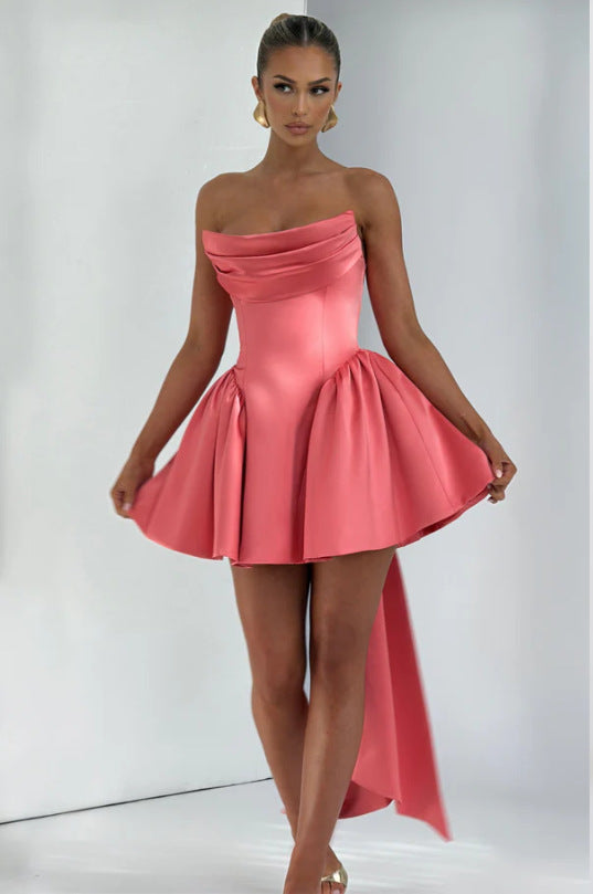 Damen Bandeau Cocktailkleid mit fließendem Rock und schwingendem Saum R&B