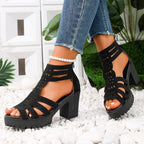 Damen modische Sandalen mit kunstvoller Riemenführung und komfortablem Blockabsatz R&B
