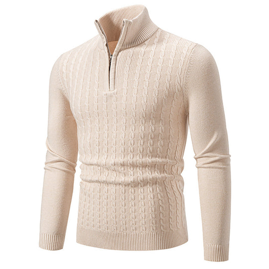 Herren Strickpullover mit halbem Reißverschluss und strukturiertem Zopfmuster R&B