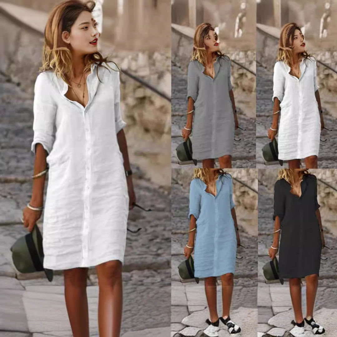Damen Lässiges Hemdkleid mit Schicken Details R&B