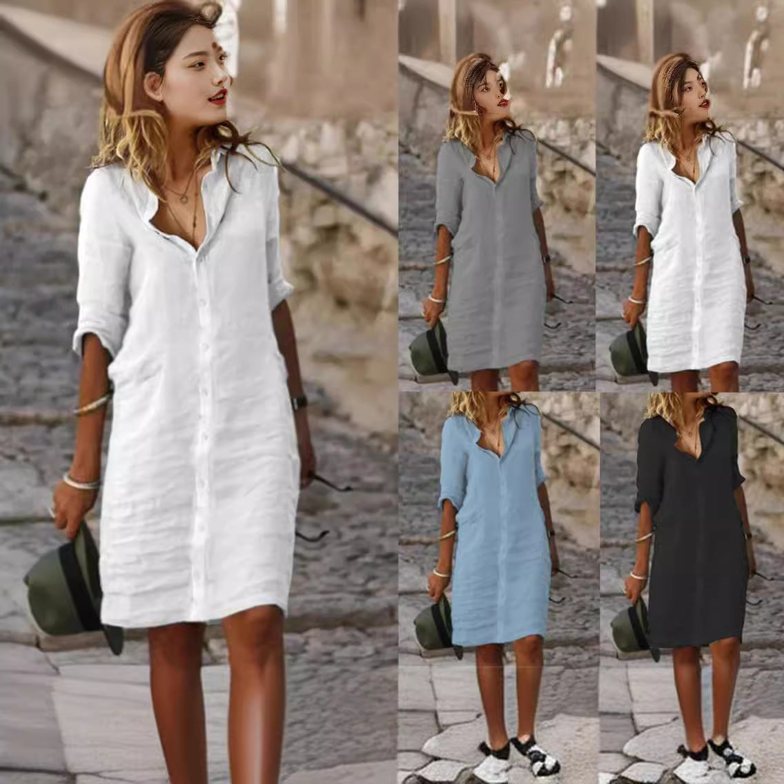 Damen Lässiges Hemdkleid mit Schicken Details R&B