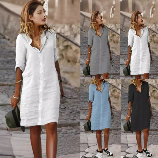 Damen Lässiges Hemdkleid mit Schicken Details R&B