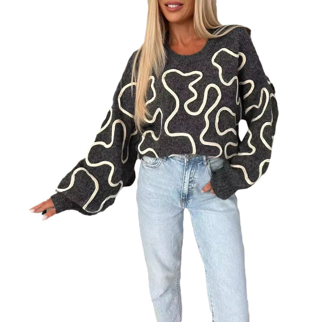 Damen kuscheliger Strickpullover mit kreativem Muster R&B