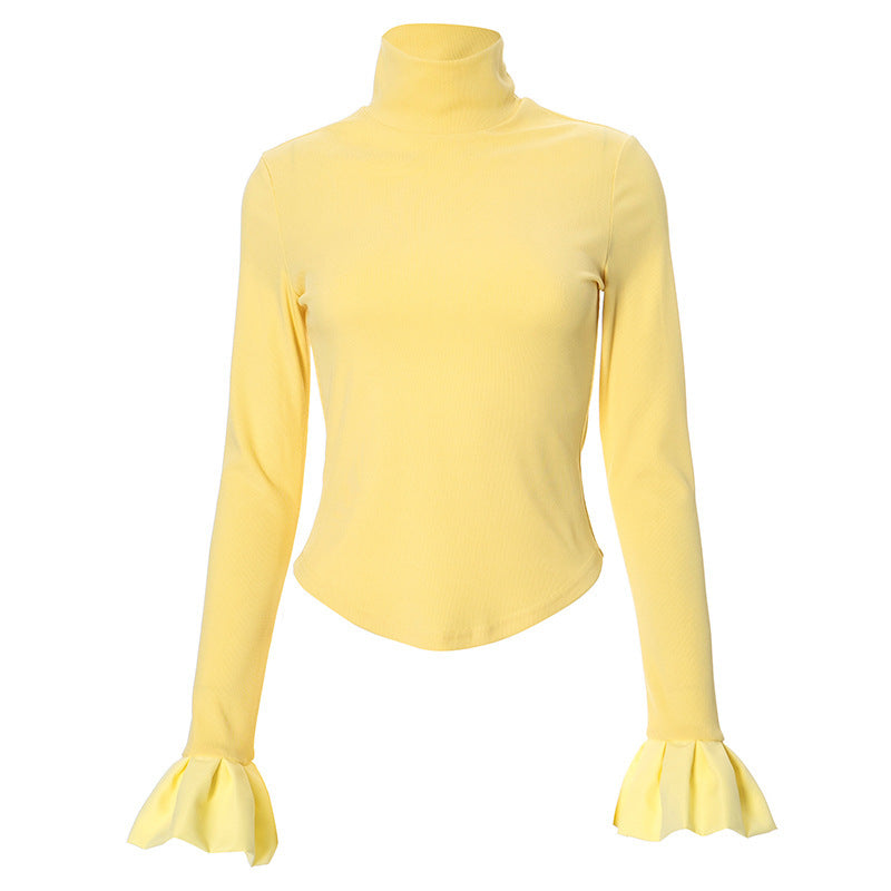 Damen Elegantes Longsleeve-Top mit hohen Kragen und Rüschendetails R&B
