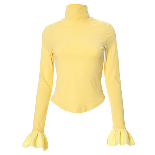 Damen Elegantes Longsleeve-Top mit hohen Kragen und Rüschendetails R&B