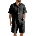 Herren Kurzarm-Pyjama-Set mit dezentem Streifenmuster und praktischer Brusttasche R&B