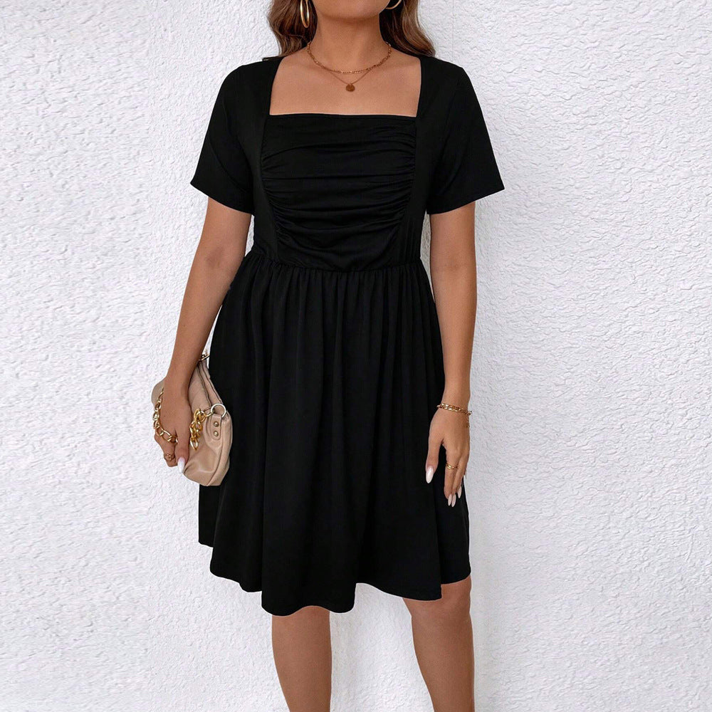 Damen lässiges Kleid mit quadratischem Ausschnitt und gerafftem Oberteil R&B
