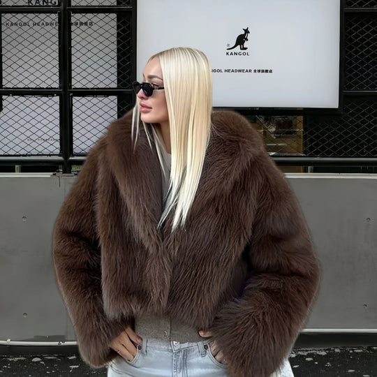 Damen Luxuriöse Kunstpelzjacke mit voluminösen Ärmeln und elegantem Schnitt R&B