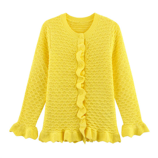 Damen Strickjacke mit Rüschendetails und Knopfleiste R&B