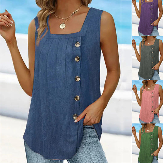 Damen ärmelloses Blusenshirt mit Knopfleiste und sommerlichem Schnitt R&B