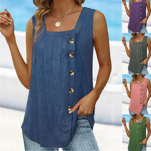 Damen ärmelloses Blusenshirt mit Knopfleiste und sommerlichem Schnitt R&B
