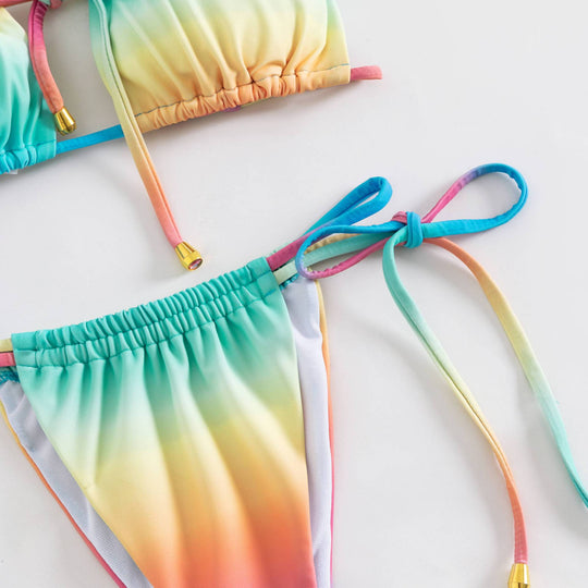 Damen Bikiniset mit verstellbaren Trägern und buntem Farbverlauf R&B