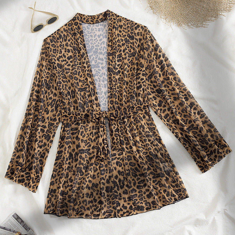 Damen luftiger Strandüberwurf mit trendy Leopardenprint R&B