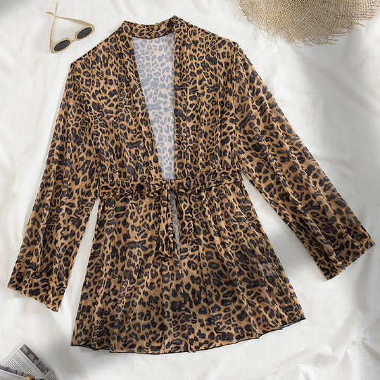 Damen luftiger Strandüberwurf mit trendy Leopardenprint R&B